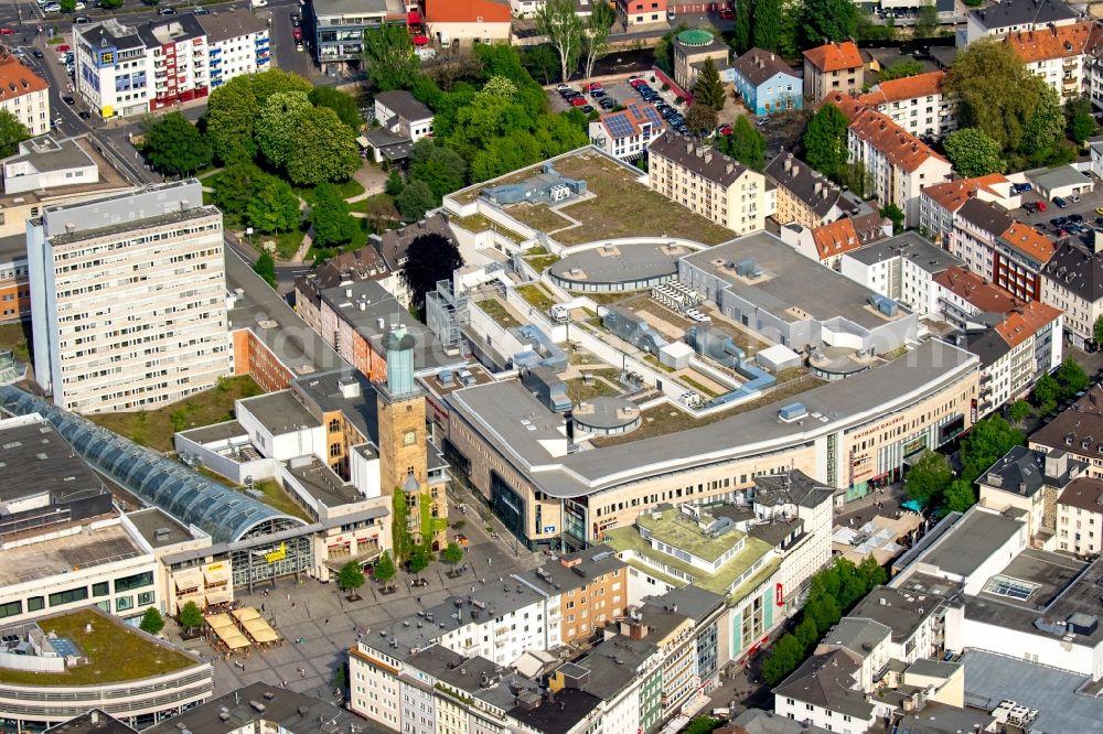 Hagen from the bird's eye view: Shopping mall Rathaus Galerie and Volme Galerie in the city center of Hagen in the state of North Rhine-Westphalia