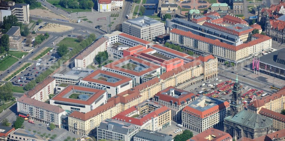 Dresden from the bird's eye view: Building of the shopping center Altmarkt Galerie der ECE Projektmanagement GmbH in Dresden in the state Saxony