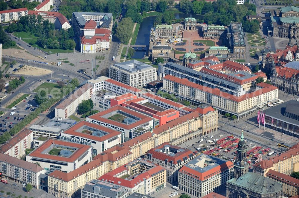 Aerial photograph Dresden - Building of the shopping center Altmarkt Galerie der ECE Projektmanagement GmbH in Dresden in the state Saxony