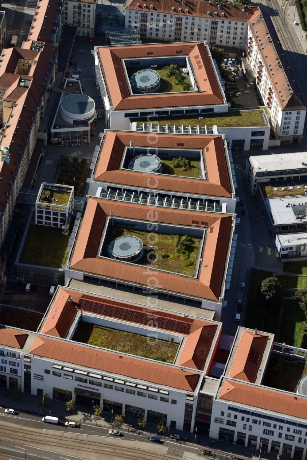 Dresden from above - Building of the shopping center Altmarkt Galerie der ECE Projektmanagement GmbH in Dresden in the state Saxony