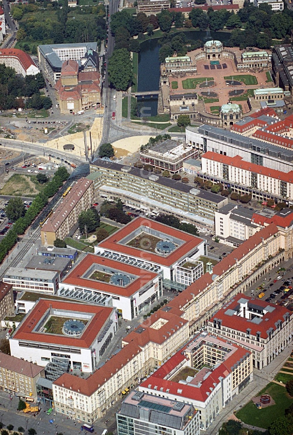 Dresden from above - Building of the shopping center Altmarkt Galerie der ECE Projektmanagement GmbH in Dresden in the state Saxony