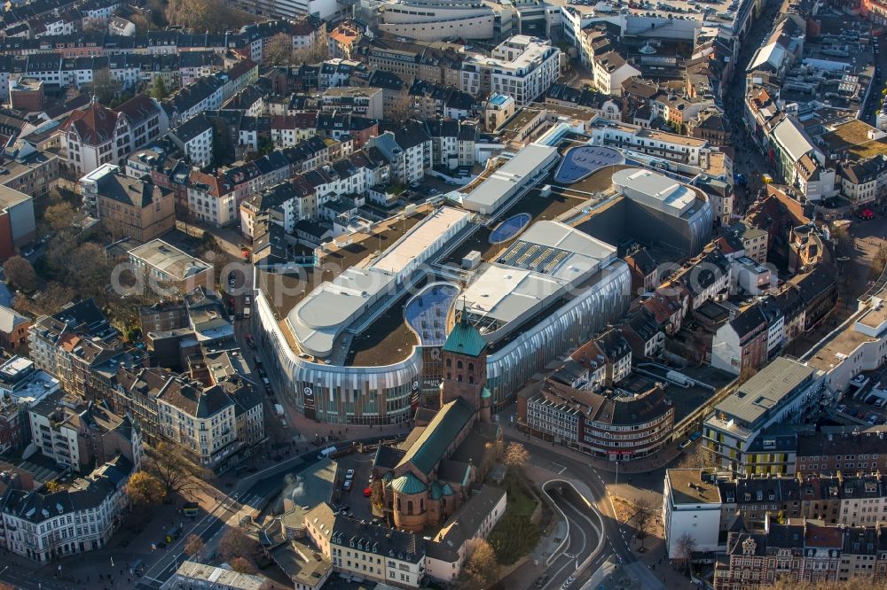 Aachen from above - Building of the shopping center Aquis Plaza of ECE Projektmanagement GmbH & Co. KG on Adalbertstrasse in Aachen in the state North Rhine-Westphalia