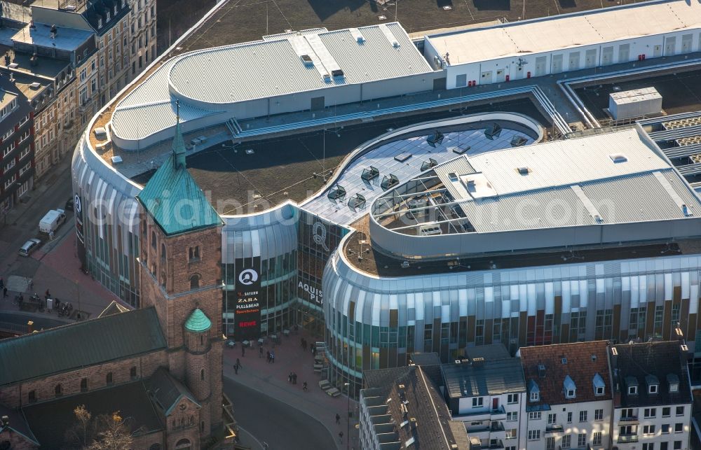 Aachen from the bird's eye view: Building of the shopping center Aquis Plaza of ECE Projektmanagement GmbH & Co. KG on Adalbertstrasse in Aachen in the state North Rhine-Westphalia