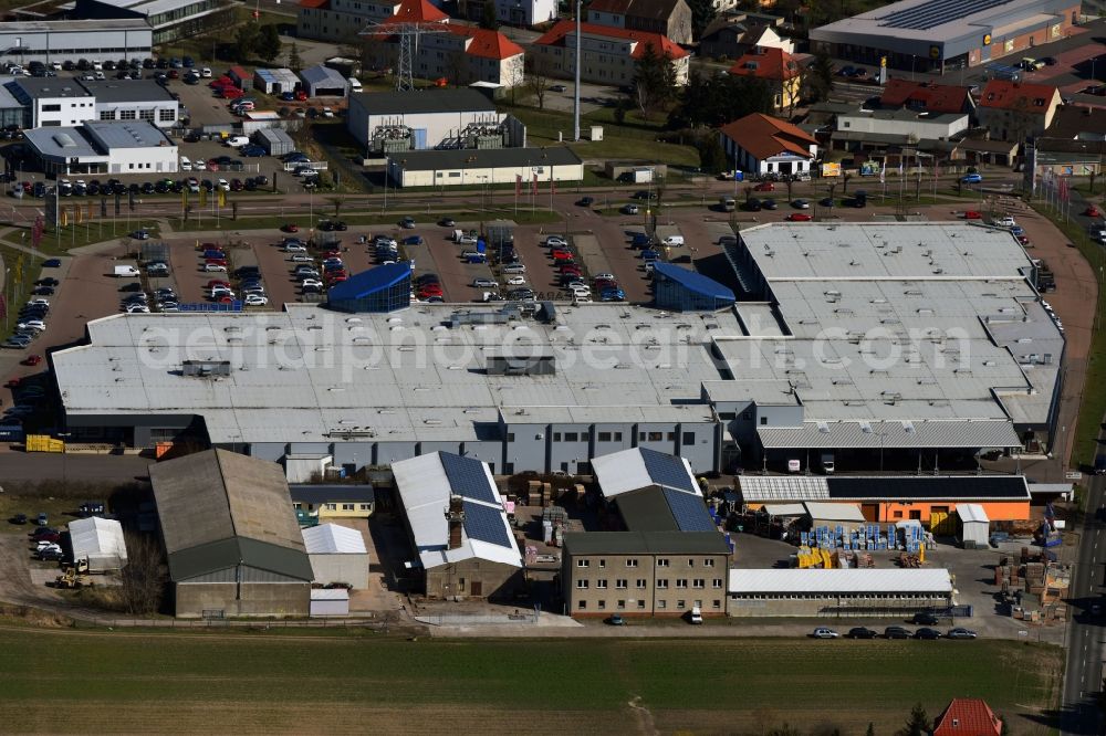 Lutherstadt Wittenberg from above - Building of the shopping center Carat-Park in Lutherstadt Wittenberg in the state Saxony-Anhalt