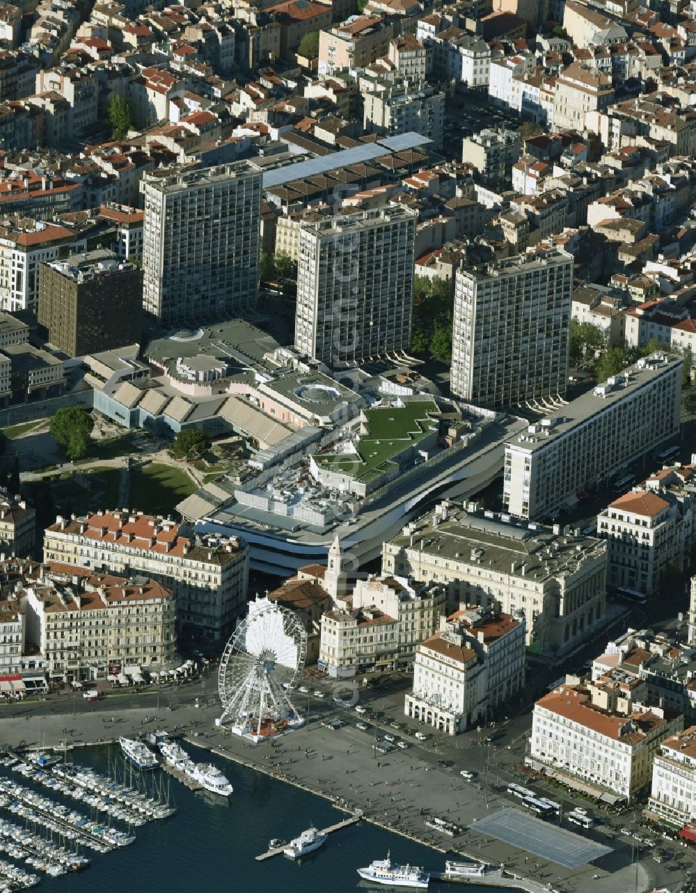 Aerial photograph Marseille - Building of the shopping center Centre Bourse on Cours Belsunce in Marseille in Provence-Alpes-Cote d'Azur, France