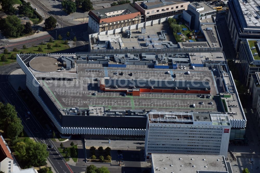 Dresden from the bird's eye view: Building of the shopping center Centrum Galerie in the Prager Strasse in Dresden in the state Saxony