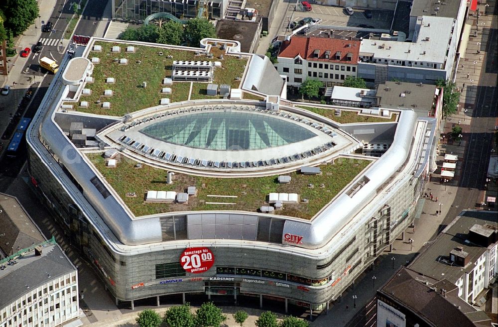 Aerial image Kassel - Building of the shopping center City-Point Kassel of ECE on Koenigsplatz in Kassel in the state Hesse