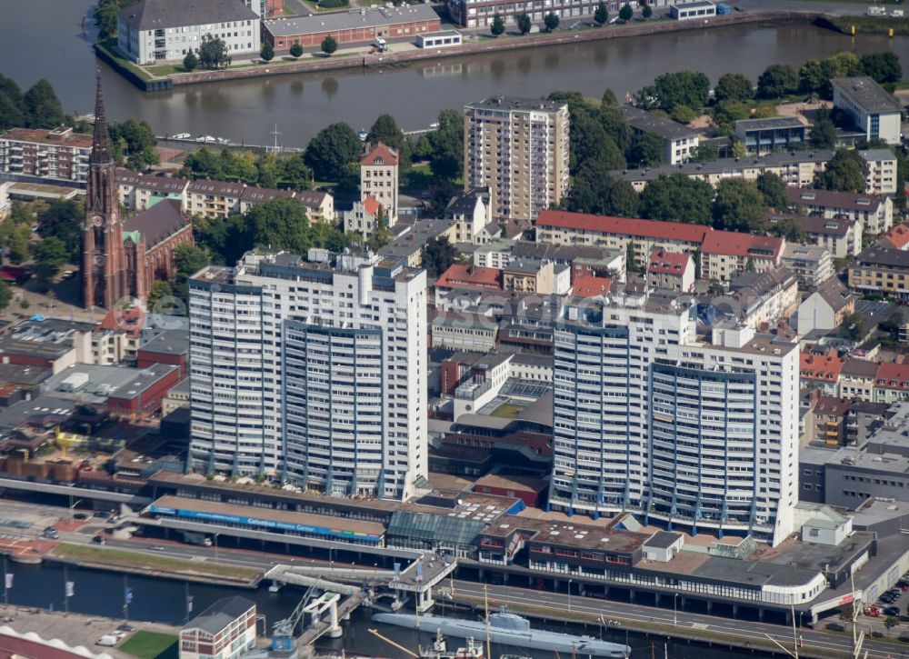 Aerial image Bremerhaven - Building of the shopping center Columbus Center in Bremerhaven in the state Bremen, Germany