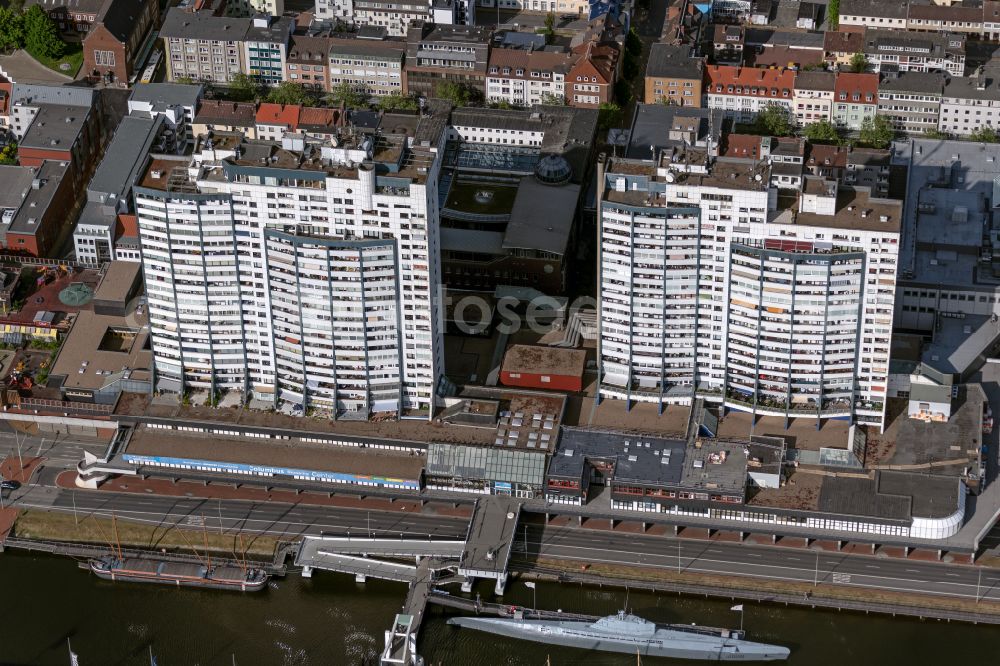 Aerial image Bremerhaven - Building of the shopping center Columbus Center in Bremerhaven in the state Bremen, Germany