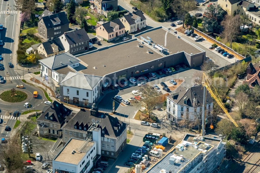 Aerial image Witten - Building of the shopping center Edeka - Familie Gruetter & Team on Wittener Str in the district Herbede in Witten in the state North Rhine-Westphalia