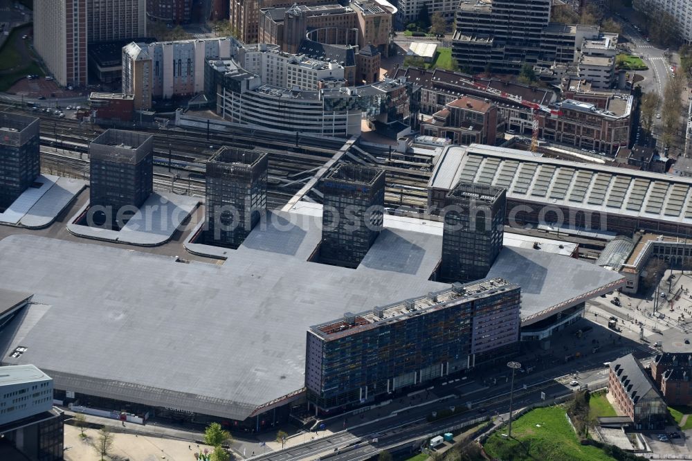 Lille from above - Building of the shopping center Euralille adjacent to the train station Gare Lille Flandres in Lille in Nord-Pas-de-Calais Picardy, France