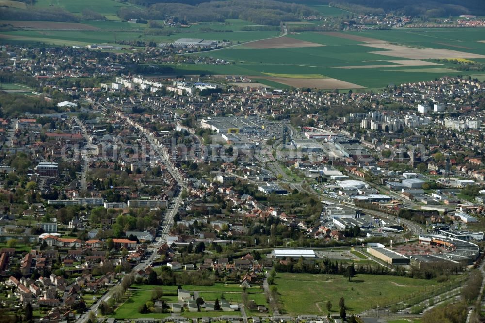 Lens from above - Building of the shopping center GiFi LIEVIN ZAC de l'an 2000 commercial aerea Rue Montgolfier in Lens in Nord-Pas-de-Calais Picardy, France