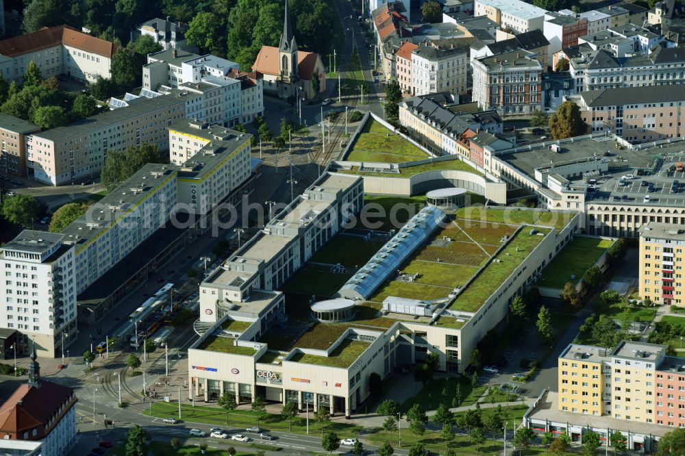 Aerial image Gera - Building of the shopping center Gera Arcaden on Heinrichstrasse in Gera in the state Thuringia, Germany