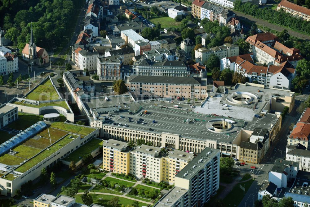 Gera from above - Building of the shopping center Gera Arcaden on Heinrichstrasse in Gera in the state Thuringia, Germany