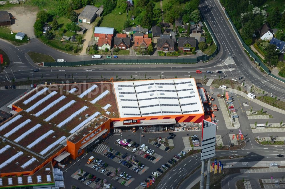 Aerial photograph Dänischburg, Lübeck - Building the shopping mall HORNBACH Baumarkt in Daenischburg, Luebeck in Schleswig-Holstein. The complex is part of the IKEA Centre Germany GmbH, a company of the IKEA Centres Group A / S