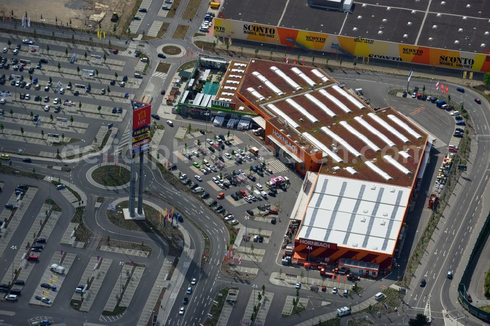 Aerial image Dänischburg, Lübeck - Building the shopping mall HORNBACH Baumarkt in Daenischburg, Luebeck in Schleswig-Holstein. The complex is part of the IKEA Centre Germany GmbH, a company of the IKEA Centres Group A / S