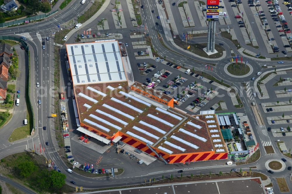 Dänischburg, Lübeck from above - Building the shopping mall HORNBACH Baumarkt in Daenischburg, Luebeck in Schleswig-Holstein. The complex is part of the IKEA Centre Germany GmbH, a company of the IKEA Centres Group A / S