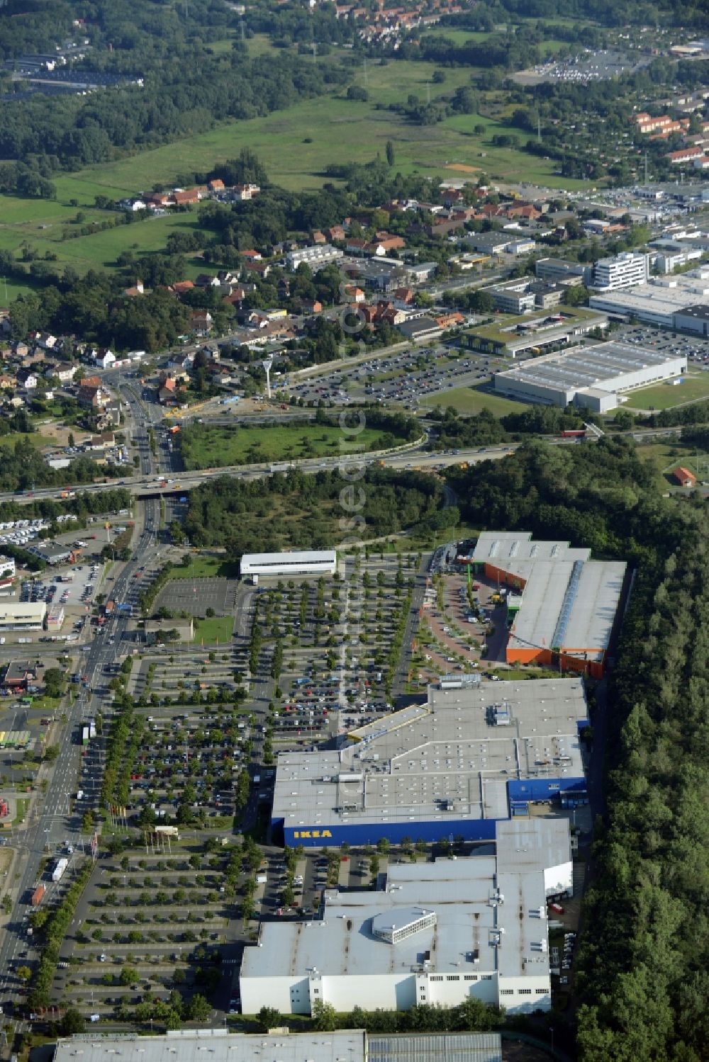 Aerial photograph Braunschweig - Building of the store - furniture market IKEA Deutschland GmbH & Co. KG in Braunschweig in the state Lower Saxony