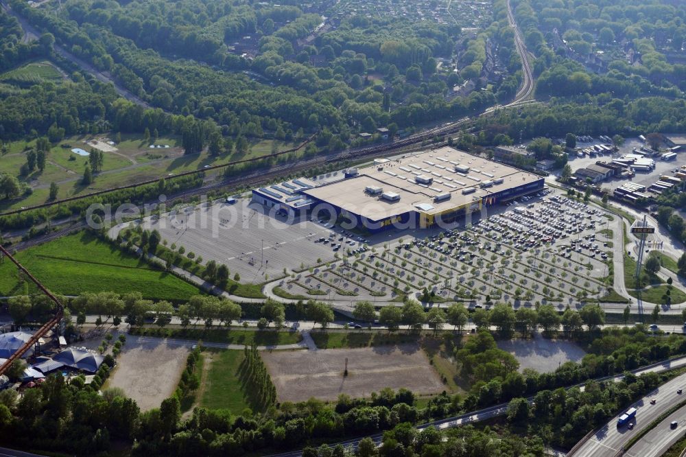 Aerial image Duisburg - Building the shopping center IKEA furniture store in Duisburg in the state North Rhine-Westphalia