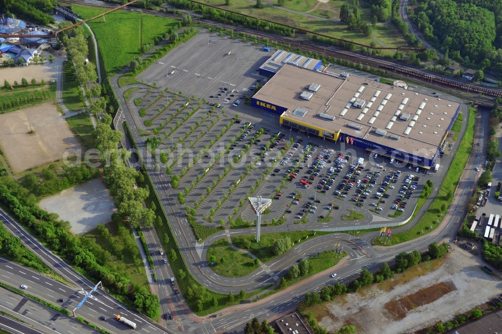 Duisburg from above - Building the shopping center IKEA furniture store in Duisburg in the state North Rhine-Westphalia