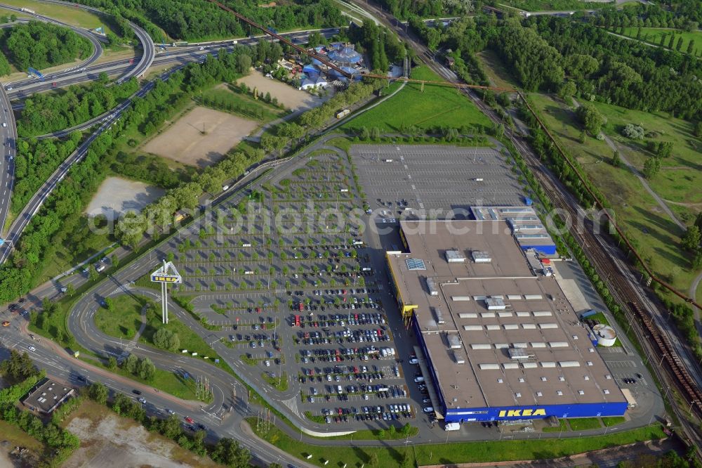 Aerial image Duisburg - Building the shopping center IKEA furniture store in Duisburg in the state North Rhine-Westphalia