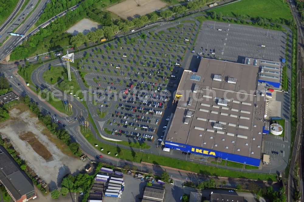 Duisburg from above - Building the shopping center IKEA furniture store in Duisburg in the state North Rhine-Westphalia