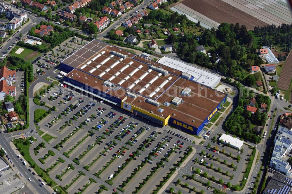 Aerial image Fürth - Building the shopping center IKEA store in Fuerth in Bavaria