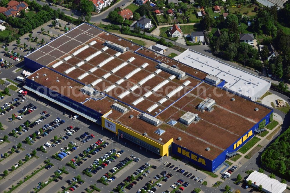 Aerial photograph Fürth - Building the shopping center IKEA store in Fuerth in Bavaria