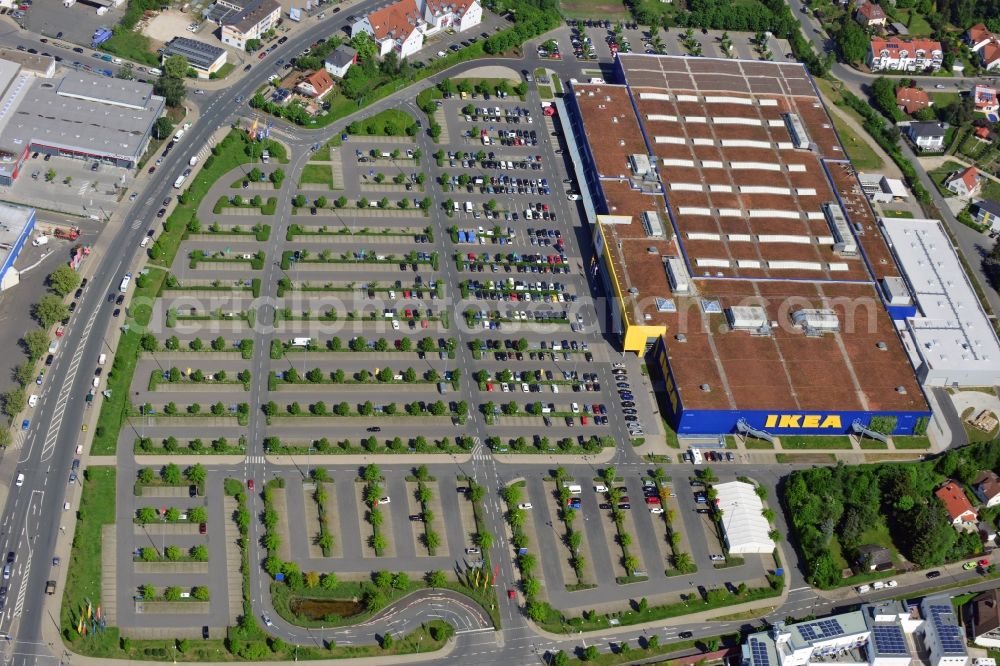 Fürth from above - Building the shopping center IKEA store in Fuerth in Bavaria