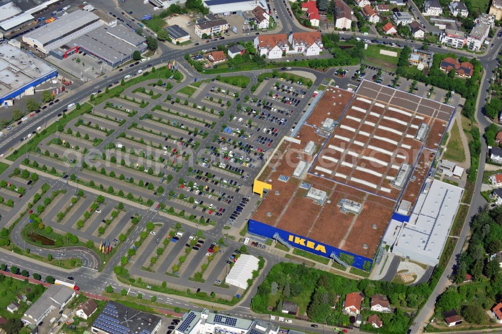 Fürth from the bird's eye view: Building the shopping center IKEA store in Fuerth in Bavaria