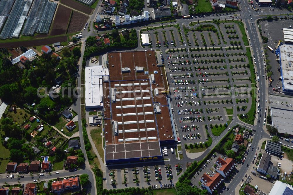 Aerial image Fürth - Building the shopping center IKEA store in Fuerth in Bavaria