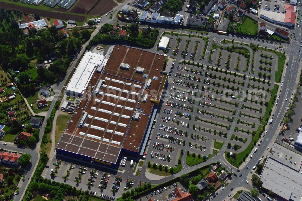 Aerial photograph Fürth - Building the shopping center IKEA store in Fuerth in Bavaria