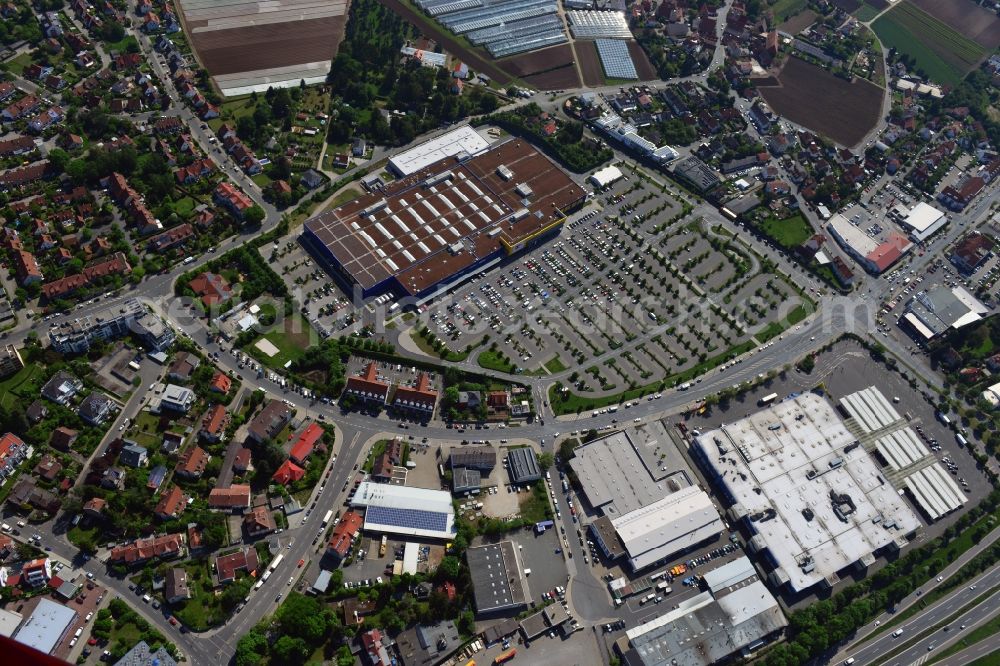 Fürth from the bird's eye view: Building the shopping center IKEA store in Fuerth in Bavaria