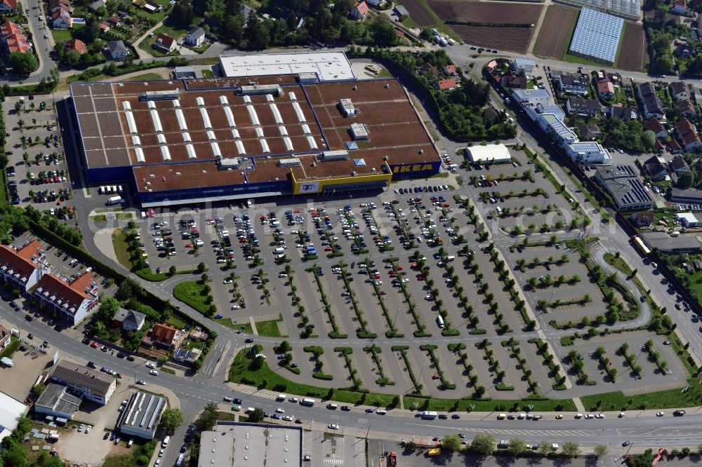 Aerial image Fürth - Building the shopping center IKEA store in Fuerth in Bavaria