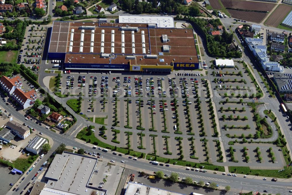 Aerial photograph Fürth - Building the shopping center IKEA store in Fuerth in Bavaria