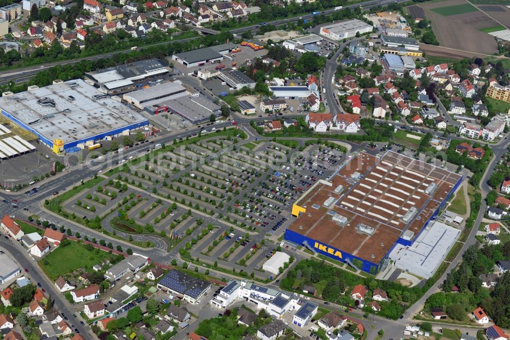 Fürth from the bird's eye view: Building the shopping center IKEA store in Fuerth in Bavaria