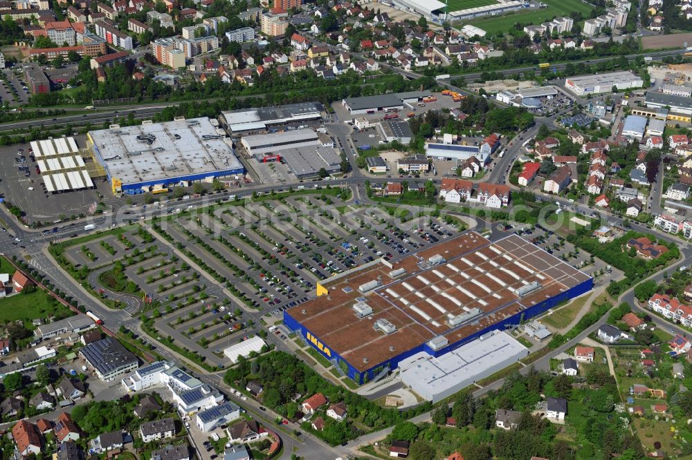 Aerial image Fürth - Building the shopping center IKEA store in Fuerth in Bavaria