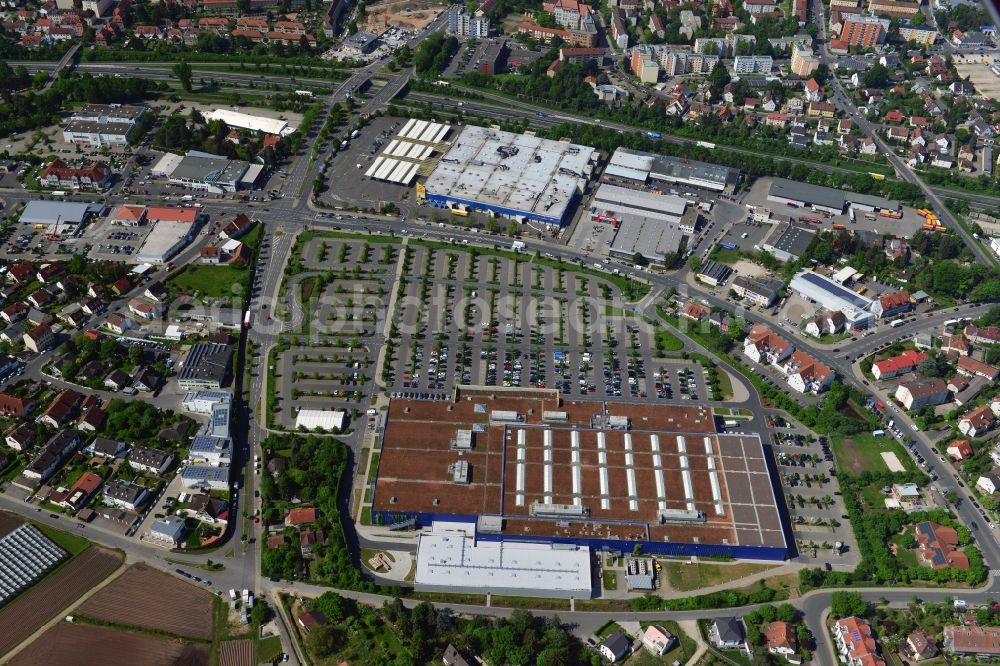 Aerial photograph Fürth - Building the shopping center IKEA store in Fuerth in Bavaria