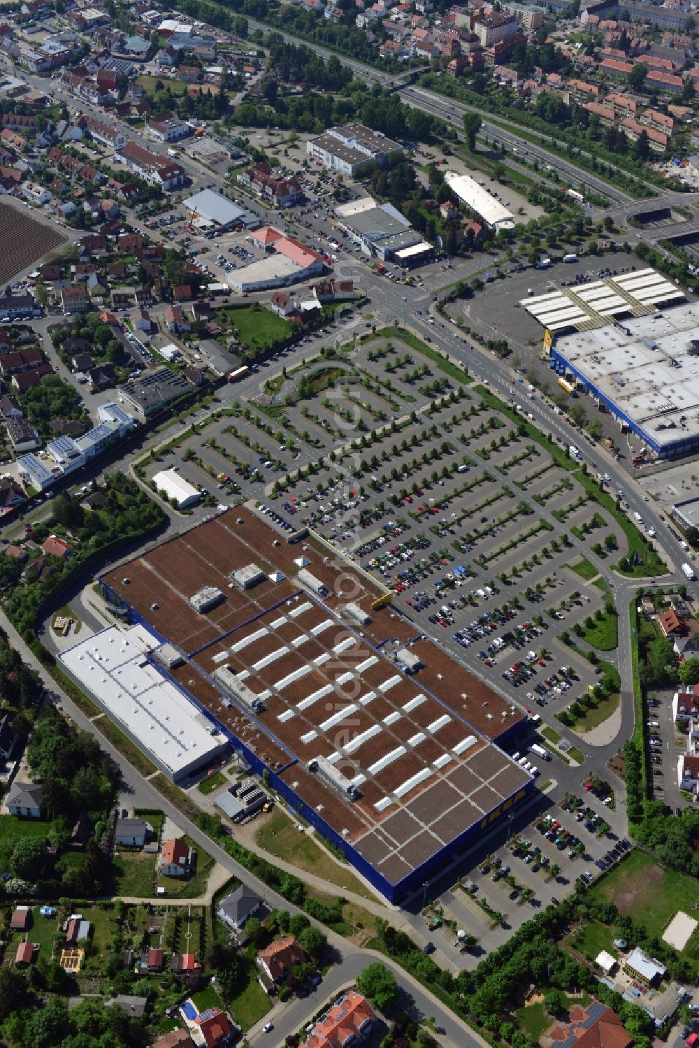 Fürth from the bird's eye view: Building the shopping center IKEA store in Fuerth in Bavaria