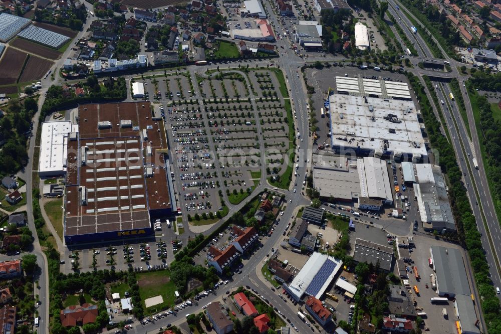 Aerial image Fürth - Building the shopping center IKEA store in Fuerth in Bavaria