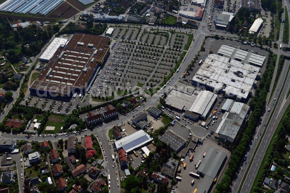 Aerial photograph Fürth - Building the shopping center IKEA store in Fuerth in Bavaria