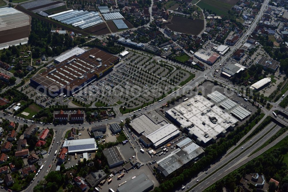 Fürth from above - Building the shopping center IKEA store in Fuerth in Bavaria