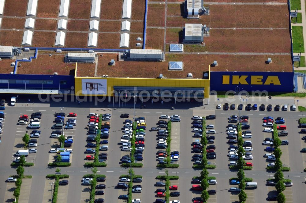 Fürth from the bird's eye view: Building the shopping center IKEA store in Fuerth in Bavaria