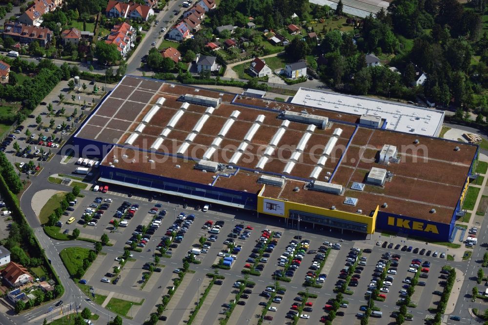 Aerial image Fürth - Building the shopping center IKEA store in Fuerth in Bavaria