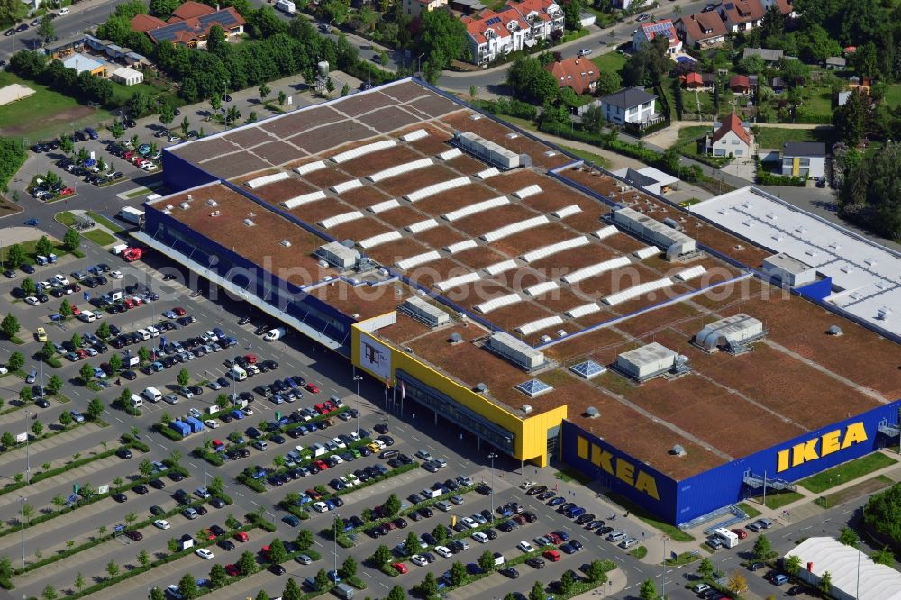 Aerial photograph Fürth - Building the shopping center IKEA store in Fuerth in Bavaria