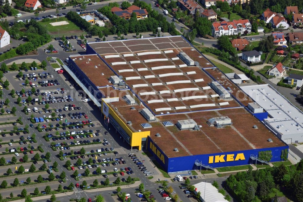 Fürth from above - Building the shopping center IKEA store in Fuerth in Bavaria