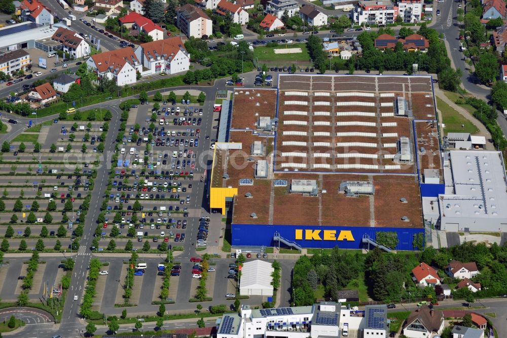 Fürth from the bird's eye view: Building the shopping center IKEA store in Fuerth in Bavaria