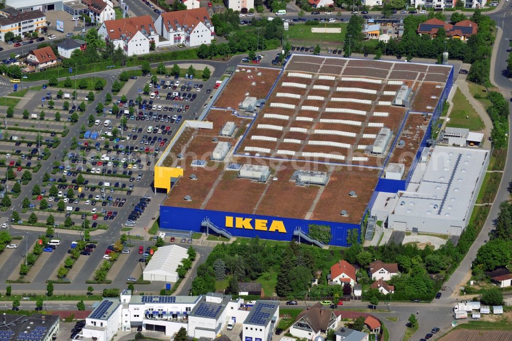 Aerial image Fürth - Building the shopping center IKEA store in Fuerth in Bavaria