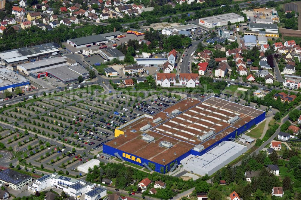 Aerial photograph Fürth - Building the shopping center IKEA store in Fuerth in Bavaria