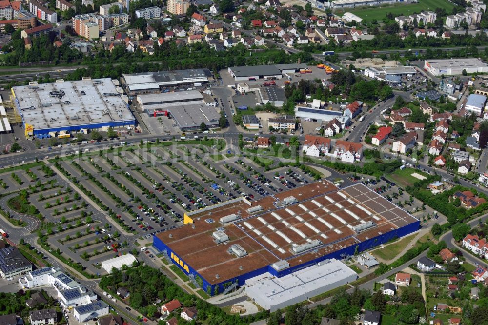 Fürth from the bird's eye view: Building the shopping center IKEA store in Fuerth in Bavaria